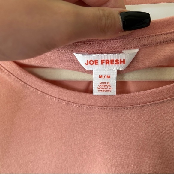 [M] Joe Fresh Powder Pink Short Sleeve Top With Boho Crochet Detail Sleeves - Picture 7 of 10